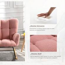 009 Mid Century Modern Rocking Chair In Teddy Fabric With Tufted Cover, Padded Seat For Living Room And Bedroom - 粉色 - 查看 6