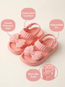 1 Pasang Sandal Anak Perempuan Motif Polkadot dan Pita, Bahan EVA Ringan, Tali Ganda, Dapat Diatur, Serbaguna, Sandal Putri untuk Musim Panas - Berwarna merah muda - View 2