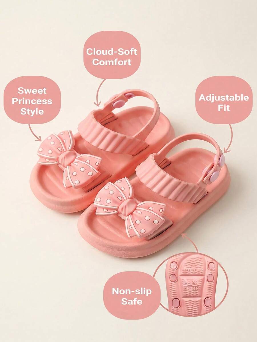 1 Pasang Sandal Anak Perempuan Motif Polkadot dan Pita, Bahan EVA Ringan, Tali Ganda, Dapat Diatur, Serbaguna, Sandal Putri untuk Musim Panas