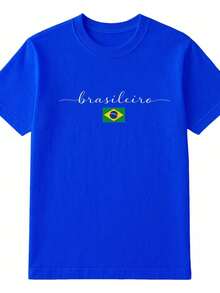 Camiseta Estampa Escrito Sou Brasileiro Bandeira Brasil - Azul - Visão 6