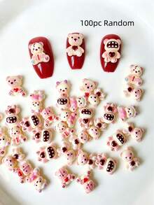 60/30 piezas Decoraciones de arte de uñas de conejo y oso, Nuevo conjunto mixto de animales lindos 2025, que incluye conejo rosa, decoración de uñas de resina, adecuado para uñas postizas - Multicolor - Ver 18