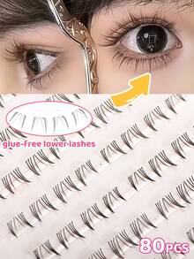 Glue-Free Four-Leaf Clover/Polaris Lower Eyelashes, C Curl, 80 Clusters, Japanese & Korean Style, 4-7mm Mixed Length, No Glue Needed, Cluster Lashes, DIY Quick Application Saves Makeup Time, Easy To Use Suitable For Beginners, Realistic Soft Fiber, Reusable, Versatile For Daily, Party, Commute, Perfect Holiday Gift For Best Friend, Girlfriend - C - View 9