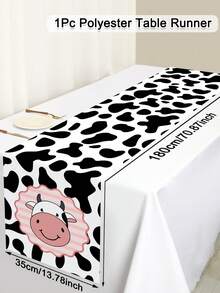 1 buah Taplak Meja Motif Sapi, 180x35cm, Taplak Meja Poliester dengan Pola Bintik Sapi, Cocok untuk Dekorasi Pesta Ulang Tahun Bertema Peternakan untuk Anak Laki-laki dan Perempuan, Perlengkapan Pesta Bayi - MultiWarna - View 2