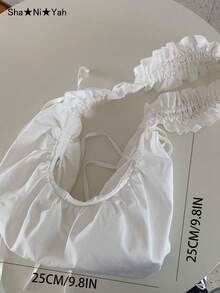 2026 Japanese & Korean Style Ins Versatile Pleated Ruffle Drawstring Dumpling Bag, Commuter & Campus Crossbody Bag For Shopping - White - View 5