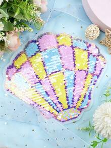 1pc Multicolor Double-Sided Sequin Shell Fabric Patch, Hand-Sewn, For Clothes, Bags, DIY Decoration Accessories - Multicolor - View 5