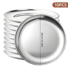 Set Piring Makan Stainless Steel Tahan Lama 1/5/10 Buah, Piring Logam Anti Pecah yang Dapat Digunakan Kembali, Piring Saji yang Dapat Ditumpuk untuk Santapan Sehari-hari, BBQ, dan Aktivitas Luar Ruangan - Perak - View 15