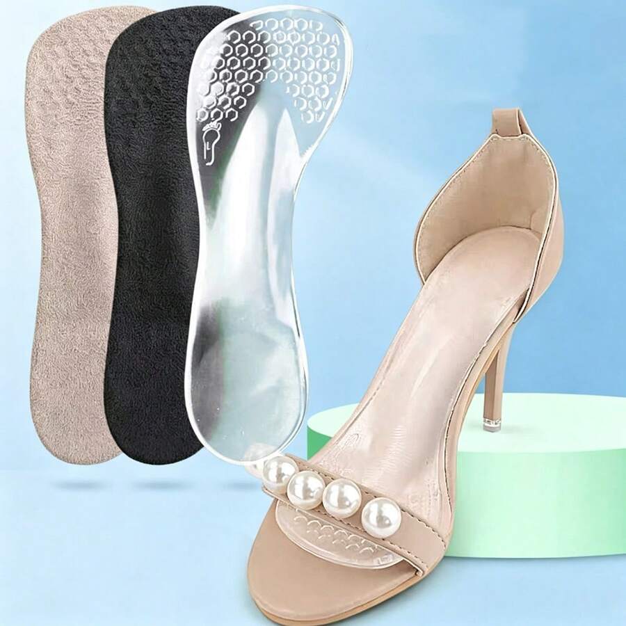 2pcs Silicone Anti-Slip Massage Comfortable Arch Support High Heel Granular 3/4 Insoles - Clear - View 1