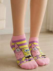 SpongeBob SquarePants 1/5/8/12雙隨機女款全圖案短襪，馬卡龍色調休閒日常百搭襪 - 彩色 - 查看 2