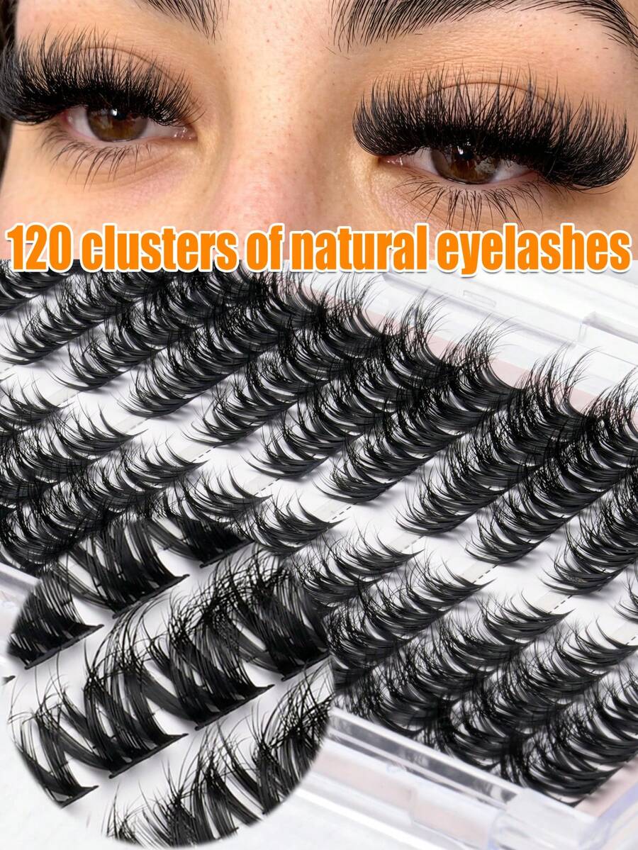 120 grappes de faux cils 3D à l'apparence naturelle, légers pour un port quotidien, réutilisables, faux cils naturellement recourbés - recourbés en D, tailles mixtes, grappes de cils, cils segmentés, cils, faux cils - D - Voir 1