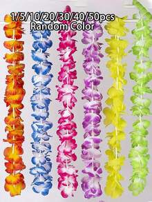 1/2/5/10/15/20/25/30/35/40/45/50/55pcs Hawaiian Lei Necklace Tropical Hawaiian Floral Theme Party Gift Headband Holiday Wedding Beach Birthday Decoration Party Supplies Lei Headband Holiday Wedding Beach Birthday Decoration (Random Color) - Multicolor - View 4