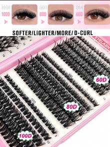 Sibeuna 590pcs False Eyelashes, D Curl, Natural Thick And Fluffy, 30D+40D+50D+60D+80D+100D, 8mm-16mm Mixed Length, DIY Cluster False Eyelashes - D - View 4