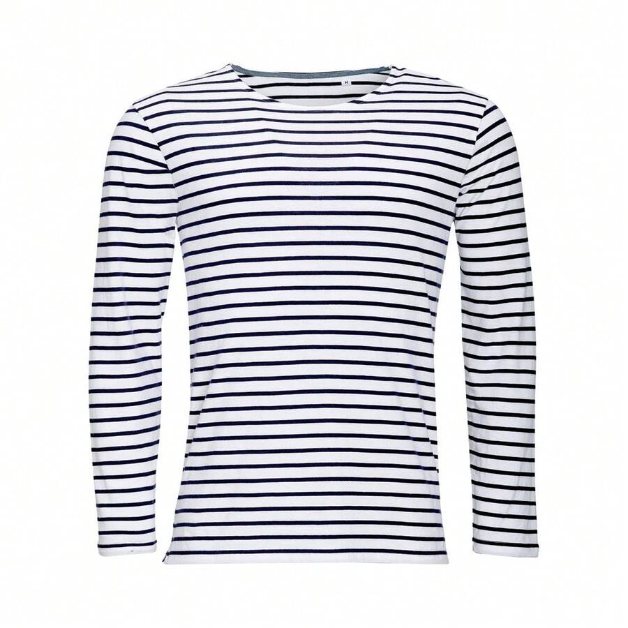 SOLS Mens Marine Long Sleeve Stripe T-Shirt - White/Navy - View 1