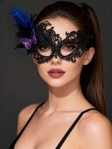 Black Lace Red Rose Mask, Vintage Court Style Masquerade Sexy Costume Accessory, Exquisite Mask Prop For Party Couples Date,Halloween - Multicolor - View 4