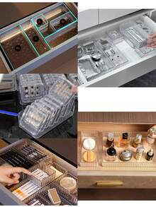 1 Set (7/5/4/1 Piece) Acrylic PET Cosmetic Storage Box Set,Suitable For Dressing Tables, With 4 Different Sizes Of Plastic Boxes, Classified Storage Container, Cosmetic Storage Box, Desktop Storage Space, Indoor Decor, Room Decor, Bedroom Decor. - Vertical Stripes - View 11