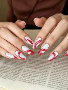 Tiebeauty 4pcs Double Line Ribbon Nail Sticker Set, Double Layer Glitter Curved Ribbon Craft, Suitable For Commuter Nude Nails, Y2K Sweet Cool Baddie, Gentle Minimalist Sexy Wedding Nails, Asymmetrical French Press-On Nails - Multicolor - View 10