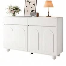 Living Room Sideboard With Curved Doors, Modern Storage Cabinet Made Of Particleboard And MDF, Round Metal Feet - White - View 1