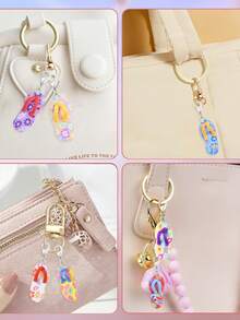 10pcs Random Summer Beach Style Flip-Flop Shaped Keychain Bulk Pack, Cute Backpack Decorative Accessories For Students, Vacation Leisure Vibe, Perfect For Summer Accents Or Party Favors - Keychain - View 8