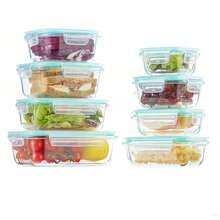8pcs Sealed Lid Food Storage Container Glass, Reusable, Food Sealed Box, Suitable For Microwave, Oven, Refrigerator, Dishwasher, Office, School And Camping Food Storage, Multi-Functional Kitchenware - Transparent - View 11