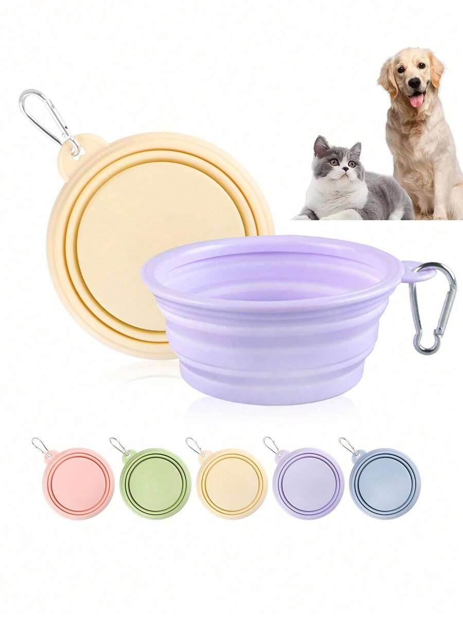 2pcs 350ml Collapsible Pet Bowls, Suitable For Travel, Camping, Pet Walking, Foldable Design, Universal For Cats And Dogs, With Clip, Can Also Be Used As Water Cup Or Camping Bowl, Suitable For Dog Walking And Various Outdoor Activities, All Season - Multicolor - View 1