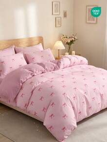 2/3pcs Bow Pattern Duvet Cover Set, Comforter Cover Set, Bedding Set, Cozy & Breathable, Lightweight, Anti-Pilling/Machine Washable, Room Decor, Bedroom Decor, Dorm Bedding, For All Seasons&Summer, Fits Twin/Full/Queen/King Beds, Back To School, Pink - Multicolor - View 8