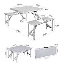 2 Sets Portable Folding Camping Tables , Adjustable Height, Includes Stools, Garden Folding Table, Folding Table With Chairs Inside, Mikomika Folding Table And Chair Set (Camping Table) - Silver - View 4