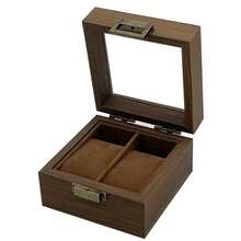 1pc Wood Grain Leather Watch Storage Box With Glass Top, Watch Collection Box, Bracelet Watch Display Box - Coffee Brown - View 4