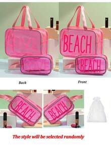 多色防水海灘包，大容量便攜式化妝包，「Beach」&「Love」雙面印花，PVC化妝包&收納盒，泳池包，透明盥洗包，可存放防曬霜、零食、比基尼和海灘必需品。方便的旅行收納包，適用於游泳、海灘、潛水和夏季假期，伴娘單身派對禮物，返校季，最佳夏季假期，2026夏季假期 - 彩色 - 查看 12
