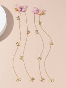 2pcs Girls' Butterfly Chain Pendant Hair Clips For Daily Decoration - Multicolor - View 3