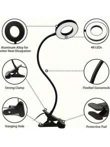 1pc Portable Reading Book Light With Clip, Adjustable Arm, USB Powered, Night Reading Light, Book Light, Suitable For Indoor/Outdoor Travel Lighting, Room Decoration, Books, School, Reading, Gift For Book Lovers, Living Room Lighting - Circular Table Lamp - View 8