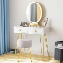 Dressing Table Stool Round – Vanity Stool With Padded Seat, Makeup Stool For Bedroom Living Room - Cream - View 2