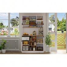 Kitchen Cabinet, Buffet, Sideboard, High-Gloss Doors, Metal Handles, Adjustable Shelves, Drawers, Open Storage Space, Anti-Tip Device, Suitable For Kitchen - White - View 4