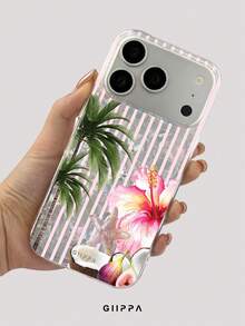 GIIPPA 1pc Shell Pattern Bottom With Pink Stripes And Tropical Fruit Floral Design, Phone 17 Pro Max Phone Case, Compatible With Phone 16 Pro Max, 15 Pro Max, 14 Pro Max, Korean Style High-End Fashion Fun Phone Case, Compatible With 11/12/13/14/15/16 Pro Max Plus, Elegant Design Suitable For Men And Women, Perfect Gift For Girlfriend On Christmas, Valentine's Day, Easter, Wedding Season And Birthday! - Multicolor - View 4