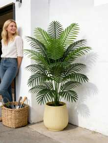 Kmitang 90-120cm Large Artificial Tropical Palm Tree Fake Cocos Plants Plastic Butterfly Palm Leaf Faux Cycas Tree Realistic Big Size Monstera Leafs Simulation Livistona Trees Branch For Home Garden Office Wedding Decor Without Pot 1pc - Green - View 4