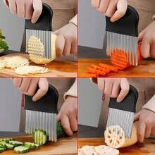 Decorative Wave Vegetable Slicer, Stainless Steel Crinkle Chip Cutter For Kitchen & Gifting - Multicolor - View 5