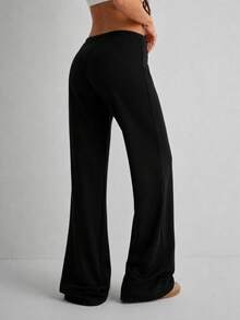 Women's Solid Color Casual Versatile Daily Wear Pants - Black - View 4