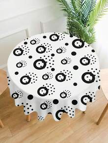 1pc Round Geometric Pattern Printed Tablecloth, Modern Style Polyester Fiber Rectangular Round Waterproof Tablecloth, Digital Printed Tablecloth Suitable For Living Room Home Use, Outdoor Dining Table, Small Round Table - Multicolor - View 4