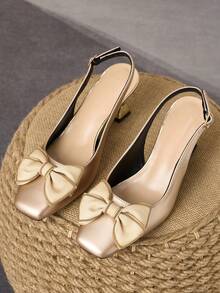 WHDXY French Luxury Champagne Bow Backless Slingback Pumps With Asymmetric Mid Heel, Suitable For Commuting And Dating - Rose Gold - View 5