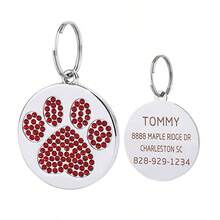 Etiqueta personalizada para mascotas, etiqueta redonda personalizada para mascotas con huella de pata de strass brillante, diseño de doble cara, la parte delantera con una exquisita huella de pata de strass con apariencia destacada, la parte trasera se puede grabar con láser con el nombre de la mascota, dirección, número de teléfono de contacto, material de acero inoxidable resistente al desgaste y sin decoloración, adecuado para gatos y perros, prevención efectiva de la pérdida de mascotas mientras añade decoración - Multicolor - Ver 12