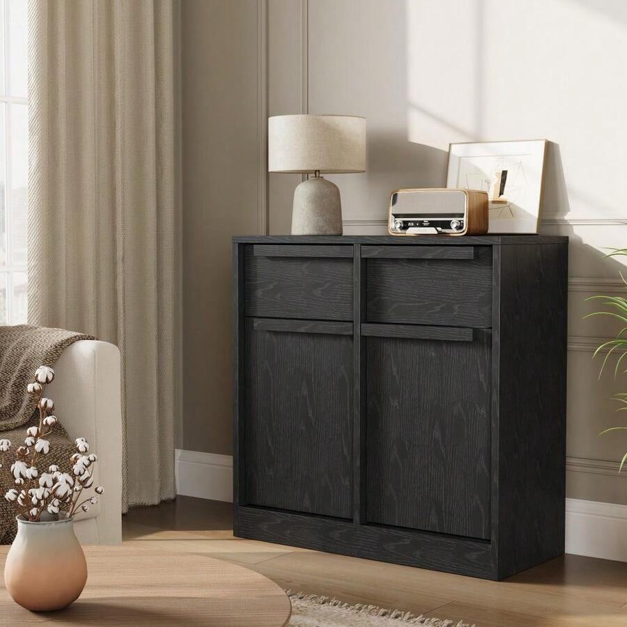 Vielseitiges Sideboard für Esszimmer – Buffet Kommode mit 4 Türen & 4 Schubladen – Großer Aufbewahrungsschrank – Modernes Design für Küche, Wohnzimmer oder als Kaffeekonsole - Schwarz - Übersicht 1
