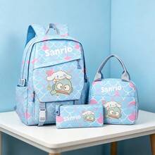 Miniso Sanrio Hangyodon 3Pcs Canvas Backpack Set Cute Scale Print School Bag Combo - Blue - View 3