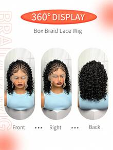 A ANYTIME Women's 13*6 HD Lace Front Wig, Pre-Braided Curly Hair With Handmade Cornrows, Natural Baby Hair, 16 Inch - Black - View 9