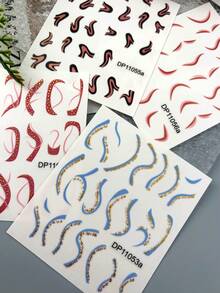 Tiebeauty 4pcs Double Line Ribbon Nail Sticker Set, Double Layer Glitter Curved Ribbon Craft, Suitable For Commuter Nude Nails, Y2K Sweet Cool Baddie, Gentle Minimalist Sexy Wedding Nails, Asymmetrical French Press-On Nails - Multicolor - View 7