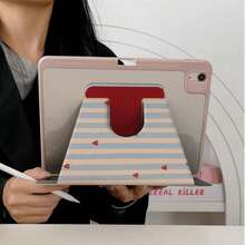 1pc Matte Blue & Beige Striped Heart Pattern 360° Rotating Tablet Protective Case, Multi-Angle Magnetic Stand Cover, With Auto Sleep/Wake Function, Compatible With IPad PRO/AIR, Compatible With SAMSUNG, Compatible With Xiaomi Pad 5/6/7, Compatible With Oppo Pad, Compatible With Huawei Matepad, Compatible With Vivo Pad, Compatible With Honor Pad, Compatible With Lenovo Pad - Multicolor - View 4