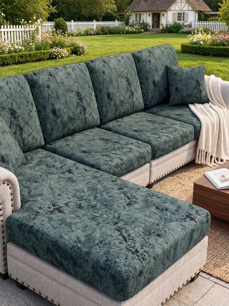1pc Printed Milk Silk Elastic Sofa Cushion Cover, High Elasticity Washable Sofa Cover, Suitable For All Seasons, Dust-Proof And Durable Furniture, Suitable For Patio, Garden, Poolside And Various Occasions, Universal Fit For L-Shaped And 1/2/3/4 Seater Sofas - Multicolor - View 1