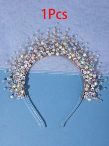 1pc Crystal Crown Headband For Princess Birthday Party, Dark Formal Attire, Gothic Headpiece For Bride, Festival & Holiday Party Accessory Tiaras Valentine's Day Accessories,Wedding Hair Accessories - Multicolor - View 7