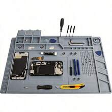 Professional Tool Organizer: Silicone Tray With Welding Pads.  17.7*11.8". Features Strong Magnetic Attraction, Easy Cleaning,  Compartmentalized Storage.  For Organizing Precision Tools Maintaining Them Properly. Multifunctional Tool Maintenance Pad - gray - View 1