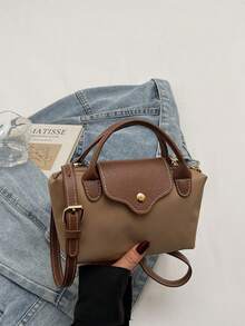 Nuevo bolso de hombro mini con patchwork de color contrastante, bolso bandolera casual minimalista personalizado, bolso de mano pequeño y exquisito con textura - Caqui - Ver 4