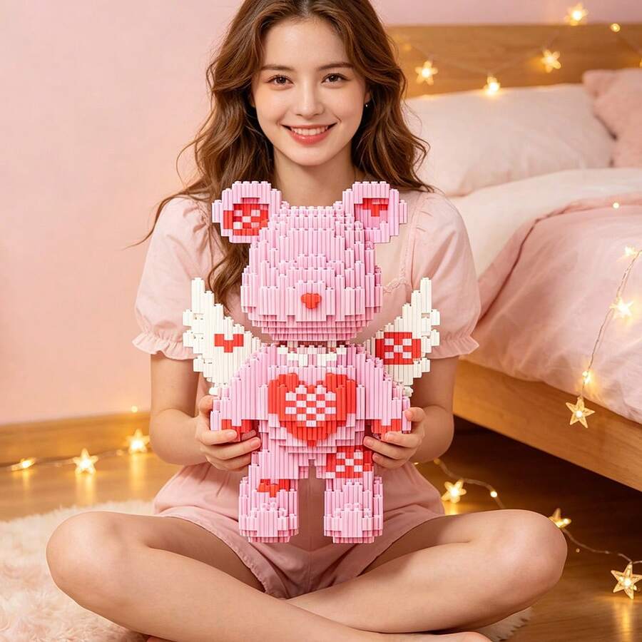 1680pcs Mini Building Blocks Angel Bear DIY Bricks Model, Mosaic Micro Particle Assembly Toy, Creative Desktop Ornament, Collectible Decor, Perfect Gift For Birthday, Valentine's Day, Back To School & Holiday For Teens And Adults - Multicolor - View 1