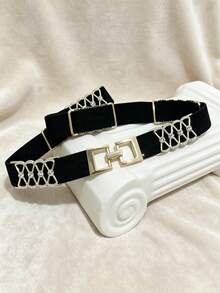 1 pièce Ceinture élastique fine avec strass, ceinture pour femmes, ceinture de luxe avec décoration de strass, ceinture élastique réglable, ceinture gaine de taille haut de gamme pour femmes, accessoire de taille polyvalent, peut être assorti avec des robes, des costumes et des jeans, conception de taille élastique, convient pour le port quotidien, les rassemblements, les fêtes et les occasions de mariage - Multicolore - Voir 5