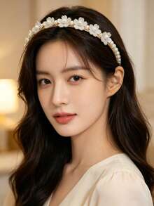 5pcs Elegant Pearl-Like Floral Thin Headbands Fashion Hair Accessories For Women, Suitable For Dating, Party And Daily Wear - Multicolor - View 3
